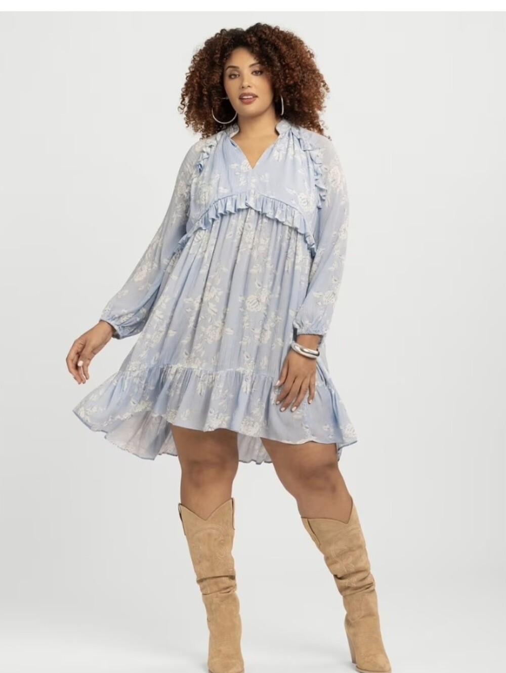 Jessica Simpson Light Blue Floral Ruffle Mini Dress